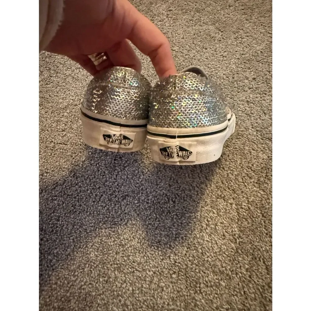 Vans Slip On Silver Holographic Glitter Sequin Sneakers Sz 13